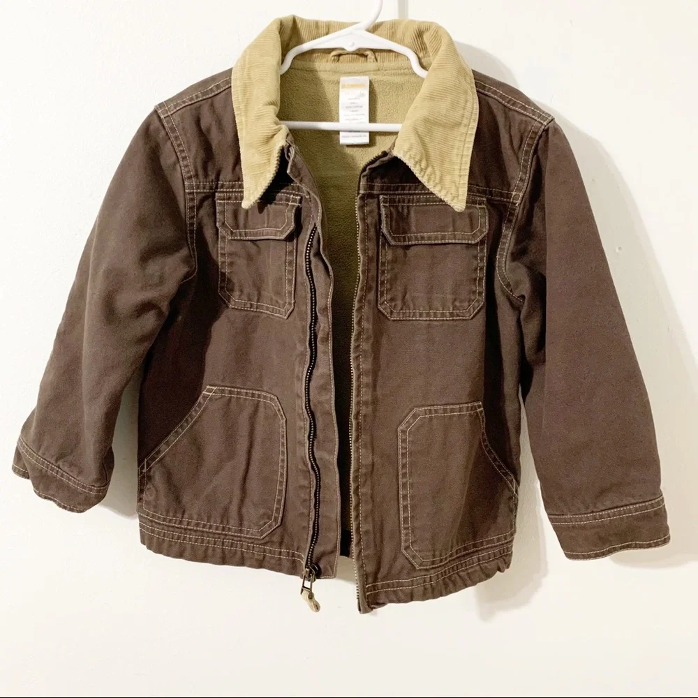 Gymboree Rugged Fully Lined Barn Coat with Corduroy Collar Pockets Brown and Tan